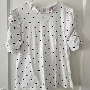 White Puff Sleeve Top with Black Heart Pattern